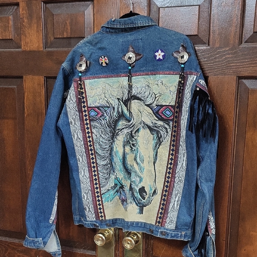 Vintage Sutter Grant Denim Jacket with Horse Design and Embellishments